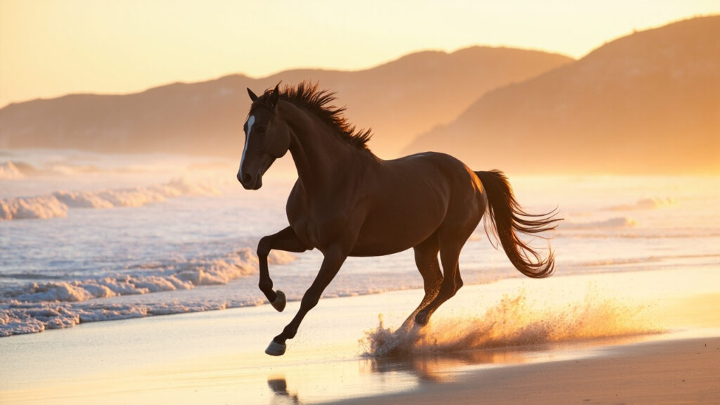 Cheval dans un paysage normand verdoyant