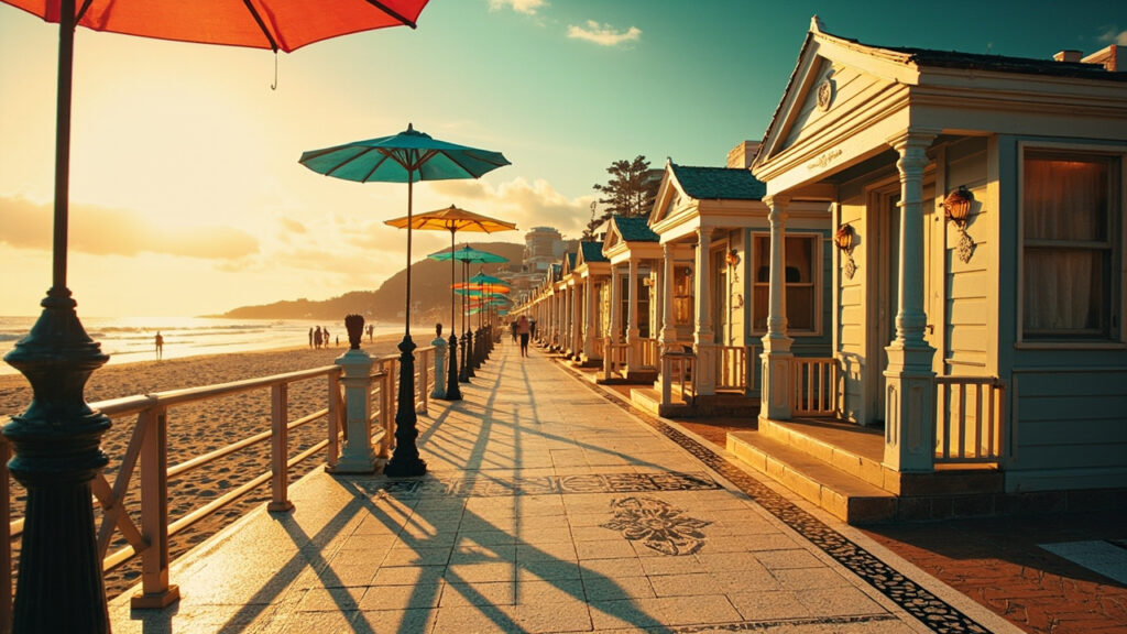 Paysage de Deauville avec plage et parasols